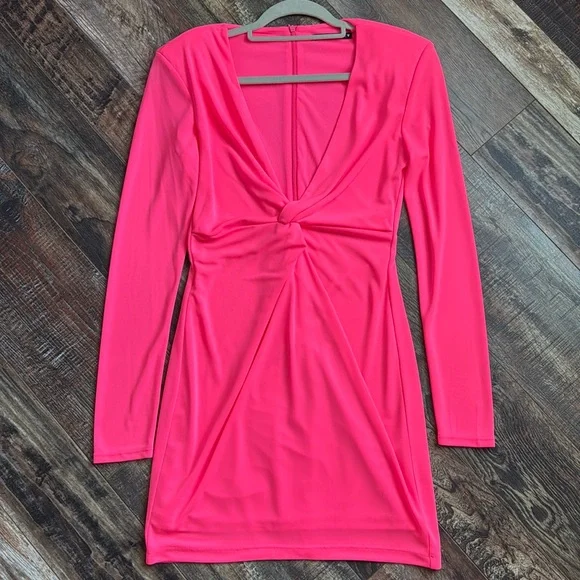 strapless open back dress Hot Pink Plunge A-line Satin Formal Dress  Dressesforparty